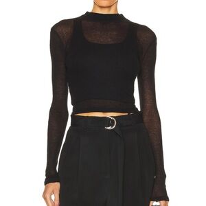 John Elliott Gauze Rib Long Sleeve Mock Neck Top
